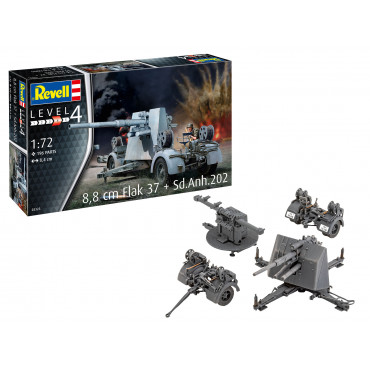 KIT PARA MONTAR REVELL 8,8CM FLAK 37 + SD.ANH.202 1/72 196 PEÇAS REV 03325